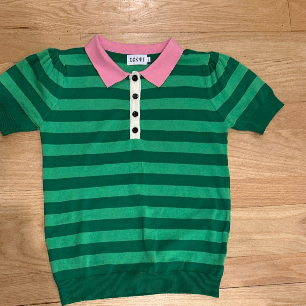 NWOT Green and Pink Striped Retro Sweater